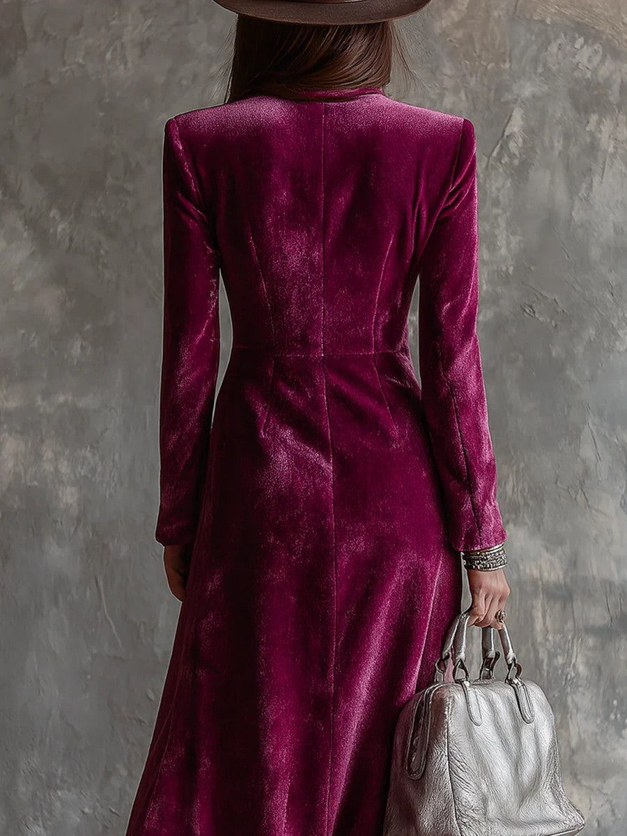 Robe blazer croisée longue, coloris bordeaux, vue de dos