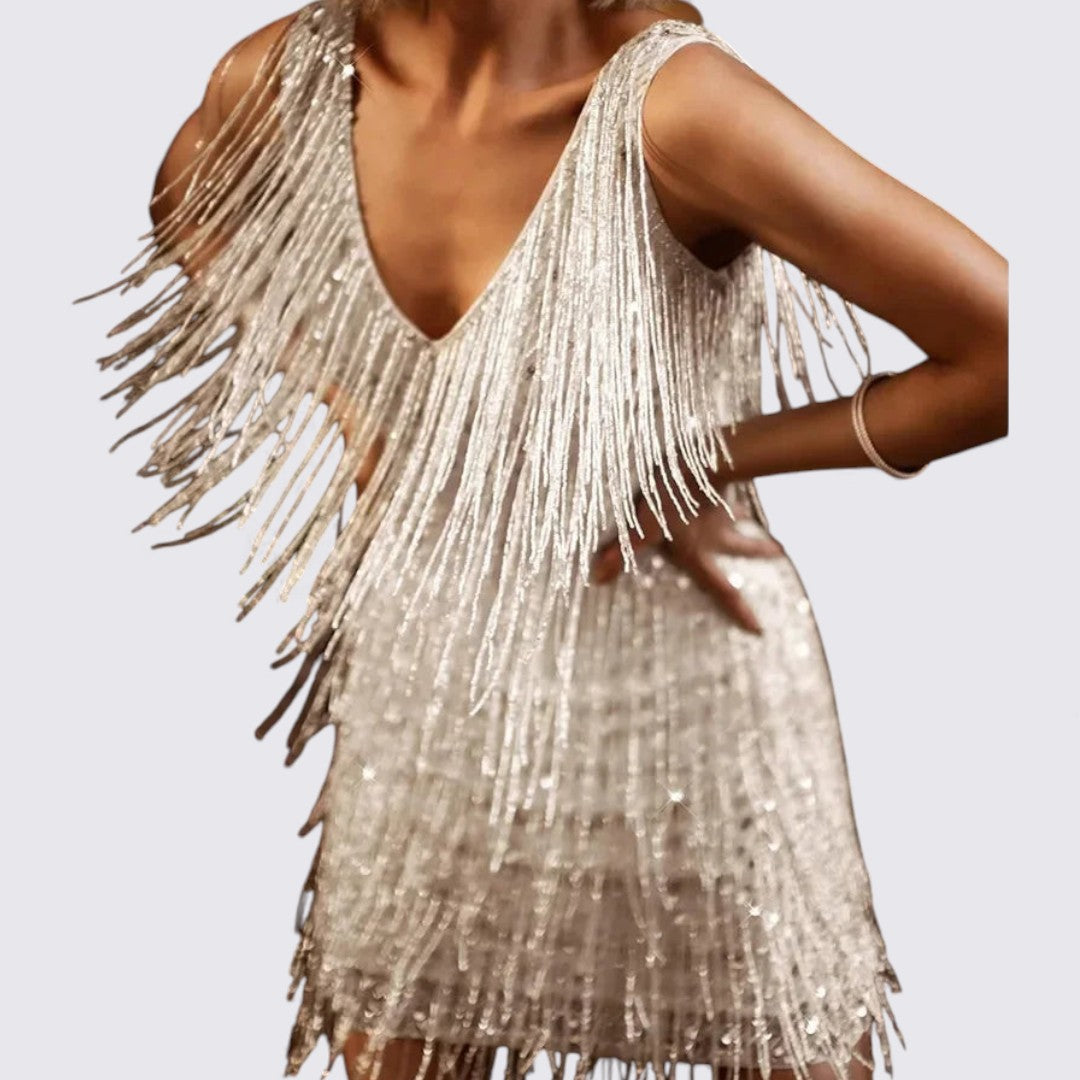 Robe courte à franges, vue de face