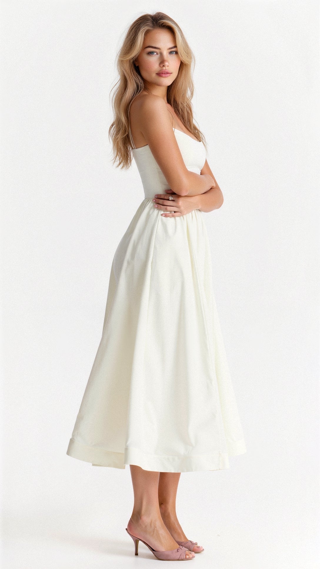 Robe évasée à bretelles, blanc, vue 4