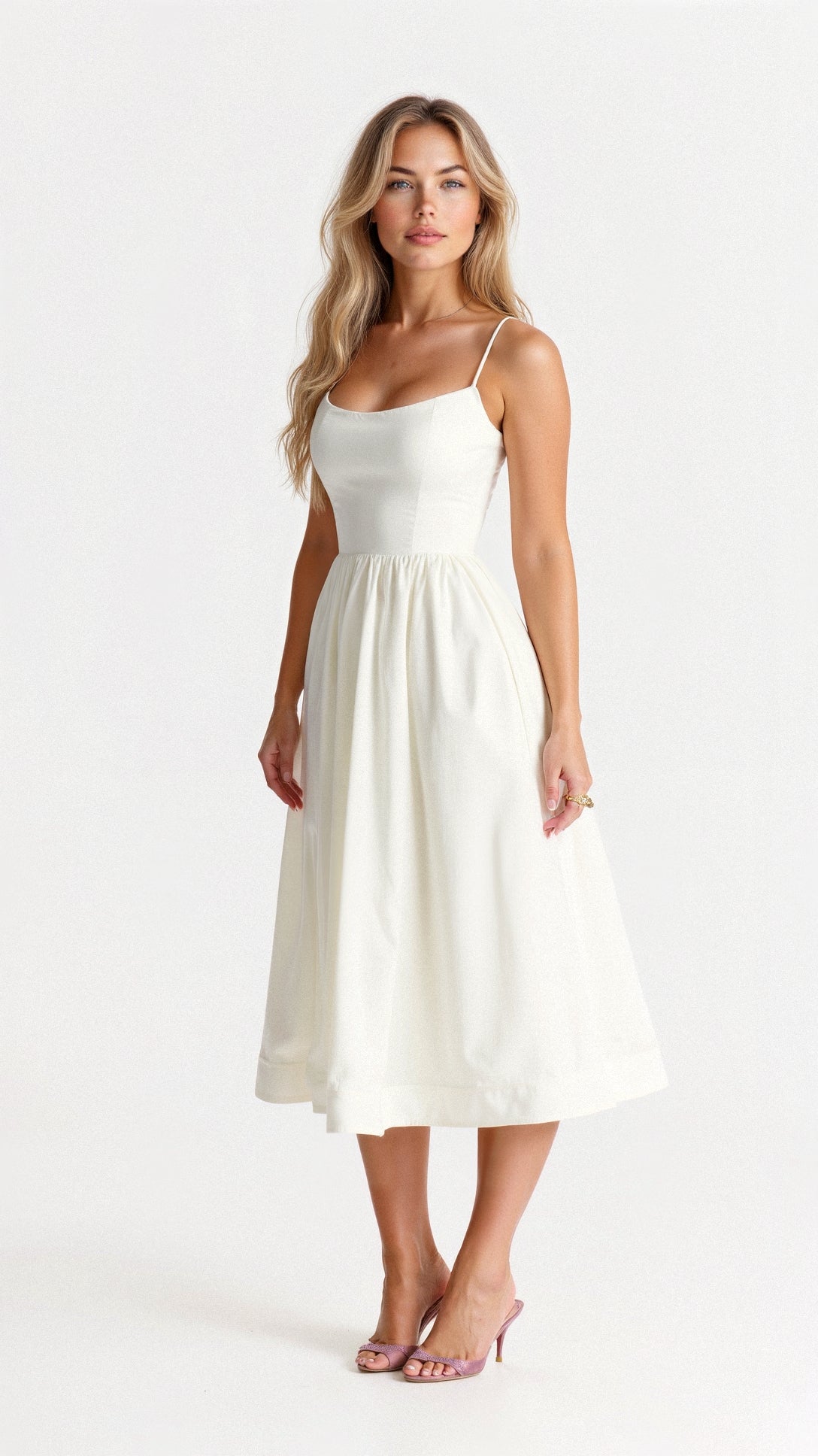 Robe évasée à bretelles, blanc