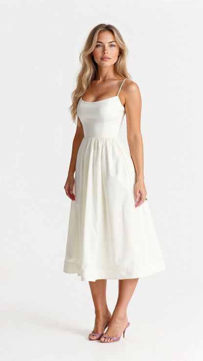 Robe évasée à bretelles, blanc