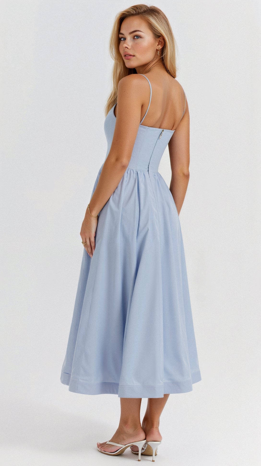 Robe évasée à bretelles, bleu clair, vue 3