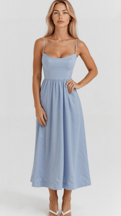 Robe évasée à bretelles, bleu clair