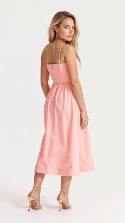 Robe évasée à bretelles, rose, vue 3