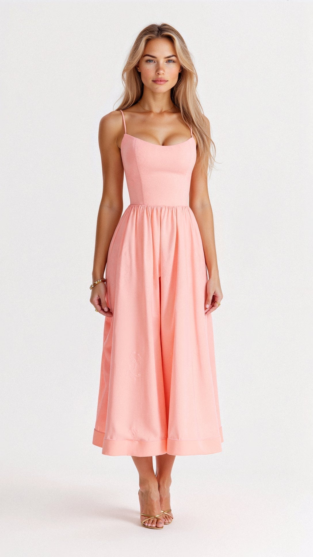 Robe évasée à bretelles, rose