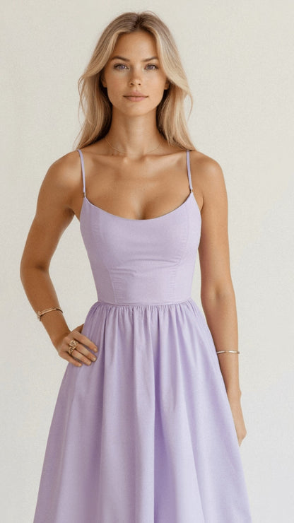Robe évasée à bretelles, violet clair, vue 2