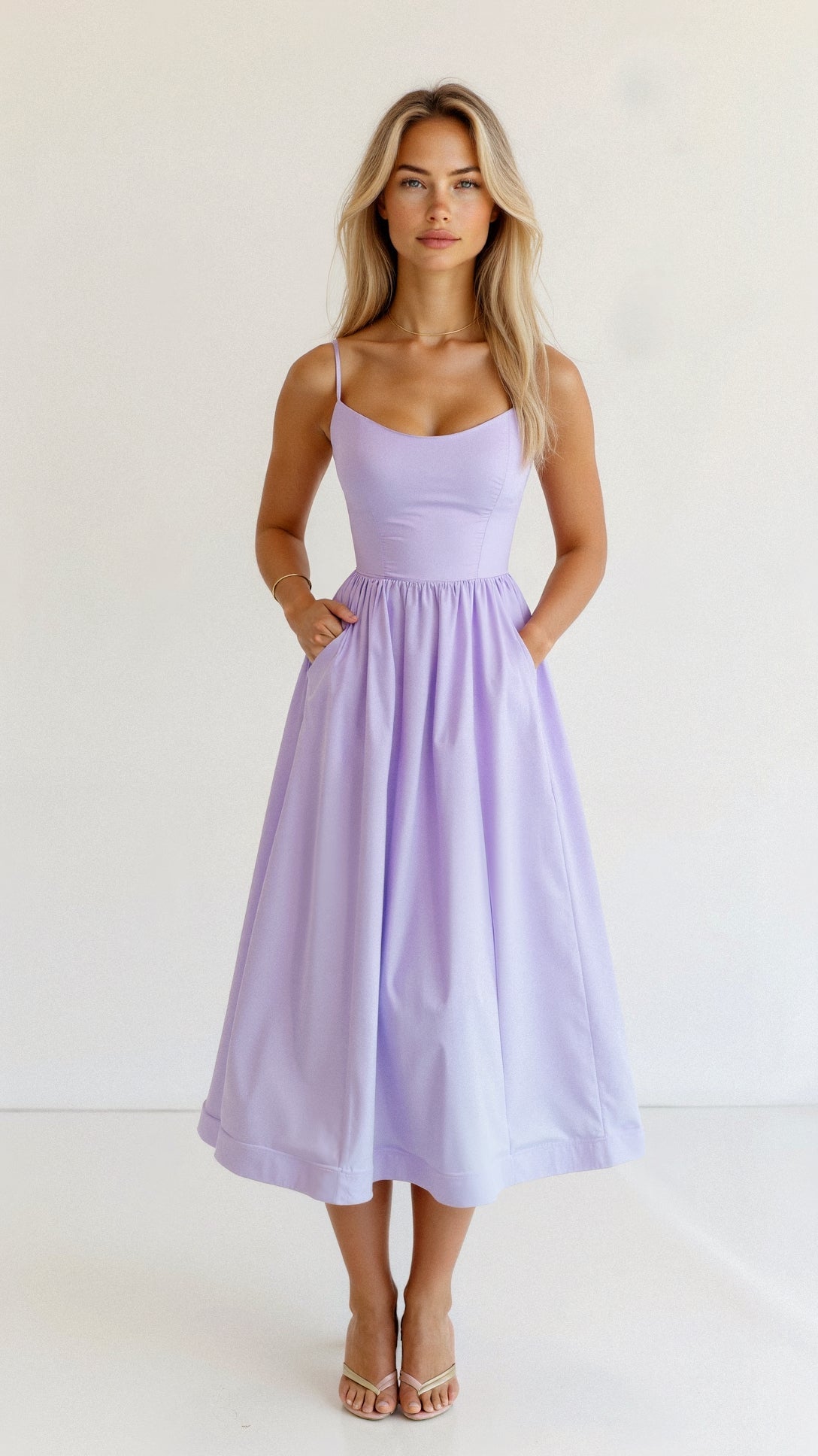 Robe évasée à bretelles, violet clair