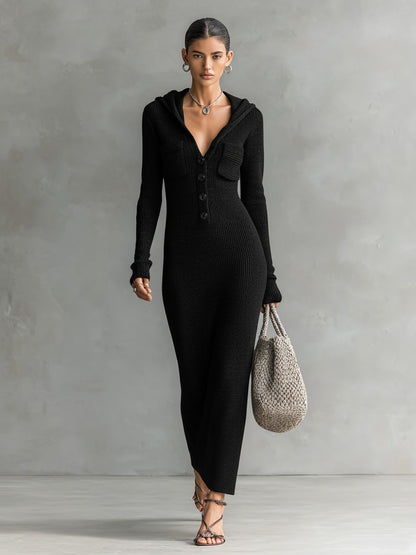 Robe longue à capuche, coloris noir, vue de face