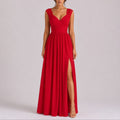Robe longue dentelle fendue, rouge