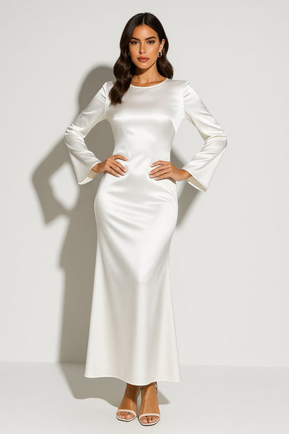 Robe longue satin sirène, blanc