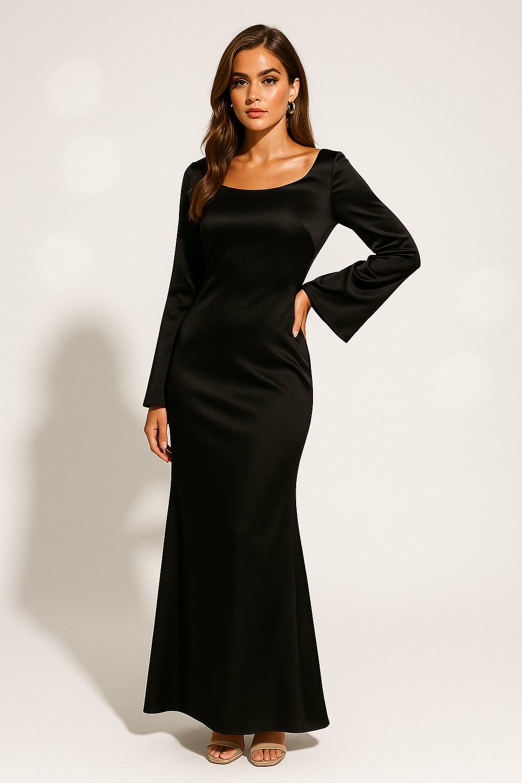 Robe longue satin sirène, noir