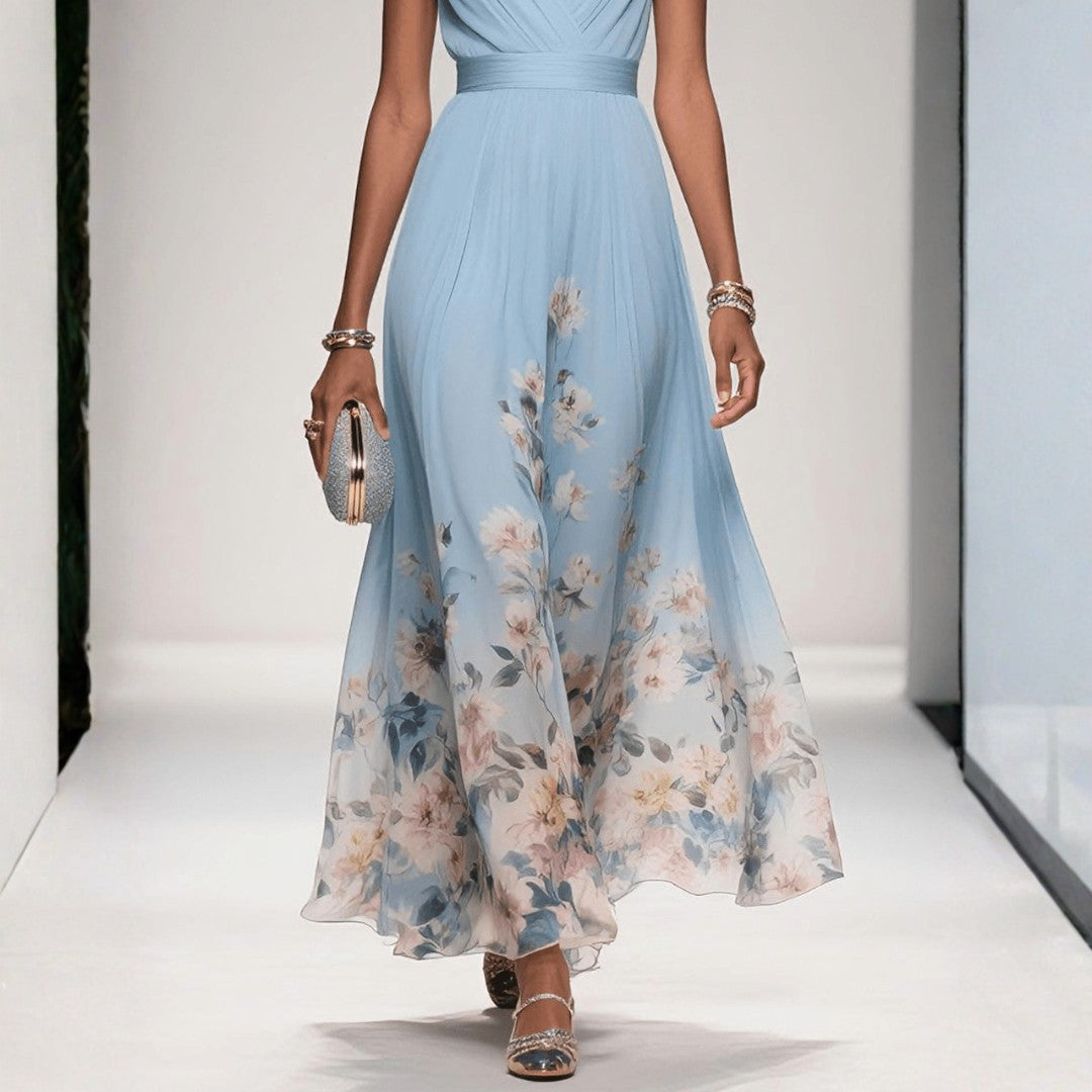 Robe longue à fleurs pour femme, sans manches