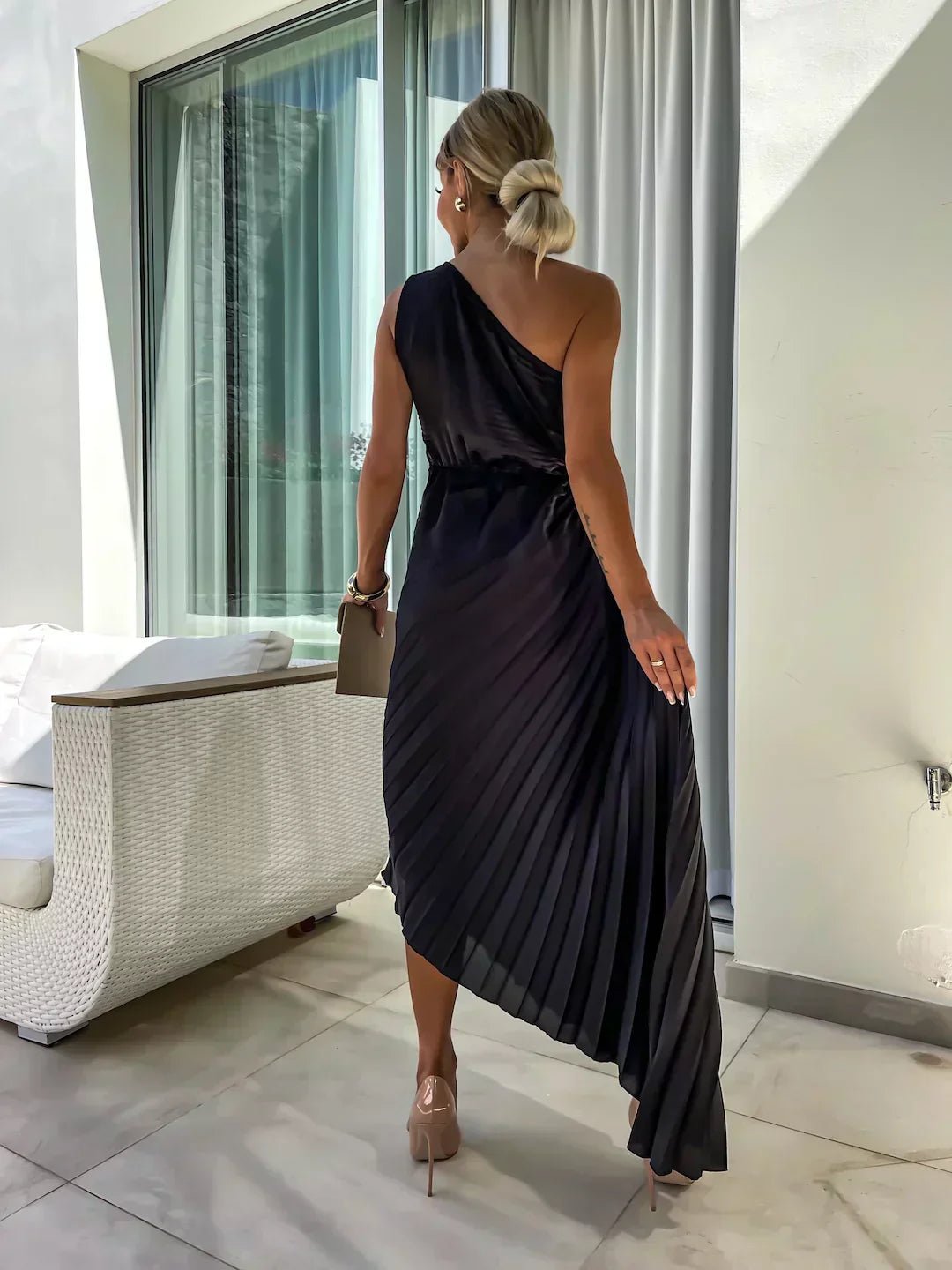 Robe longue plissée asymétrique, vue 6