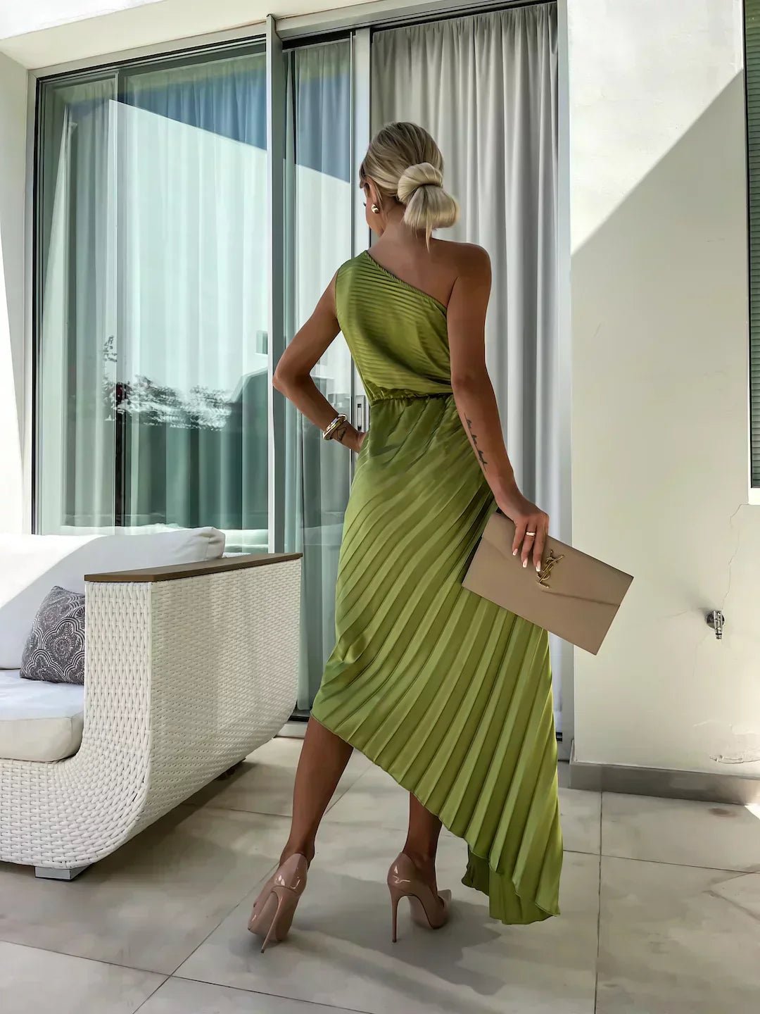 Robe longue plissée asymétrique, vue 4