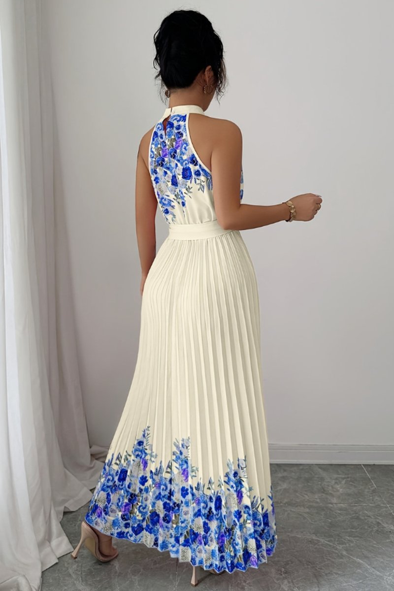 Robe plissée à fleurs, crème, vue 2