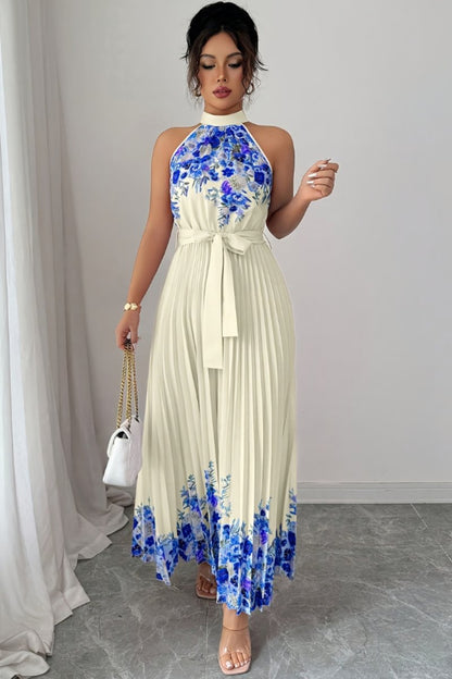 Robe plissée à fleurs, crème