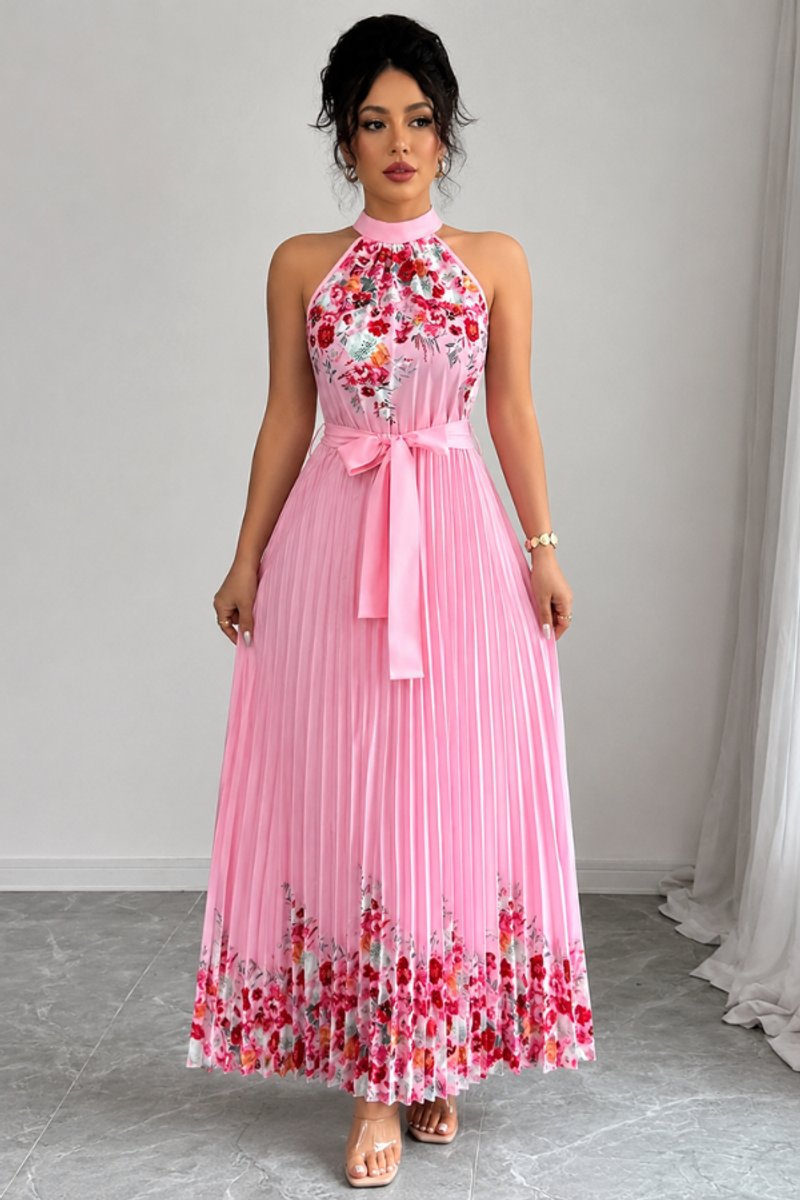 Robe plissée à fleurs, rose, vue 2