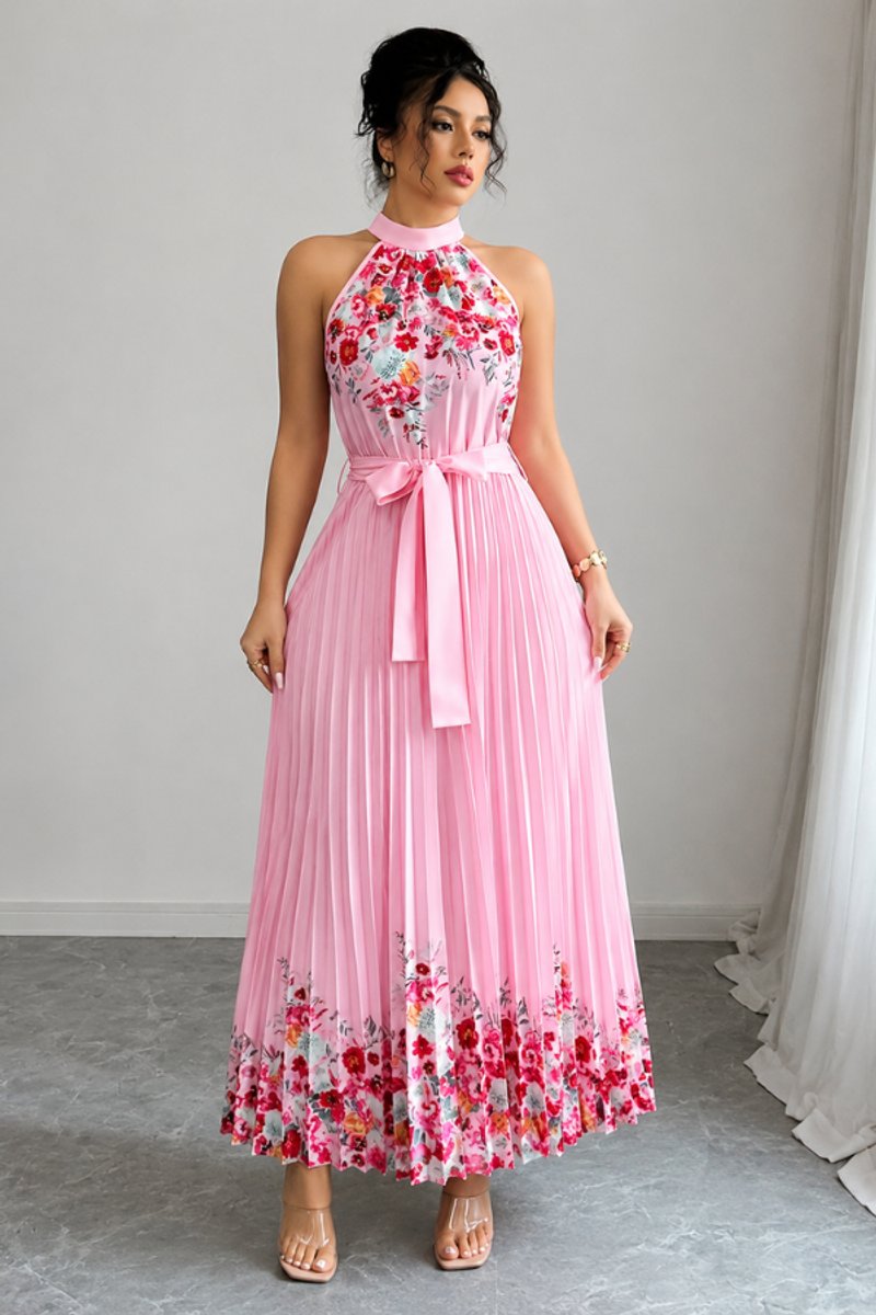 Robe plissée à fleurs, rose, vue 3