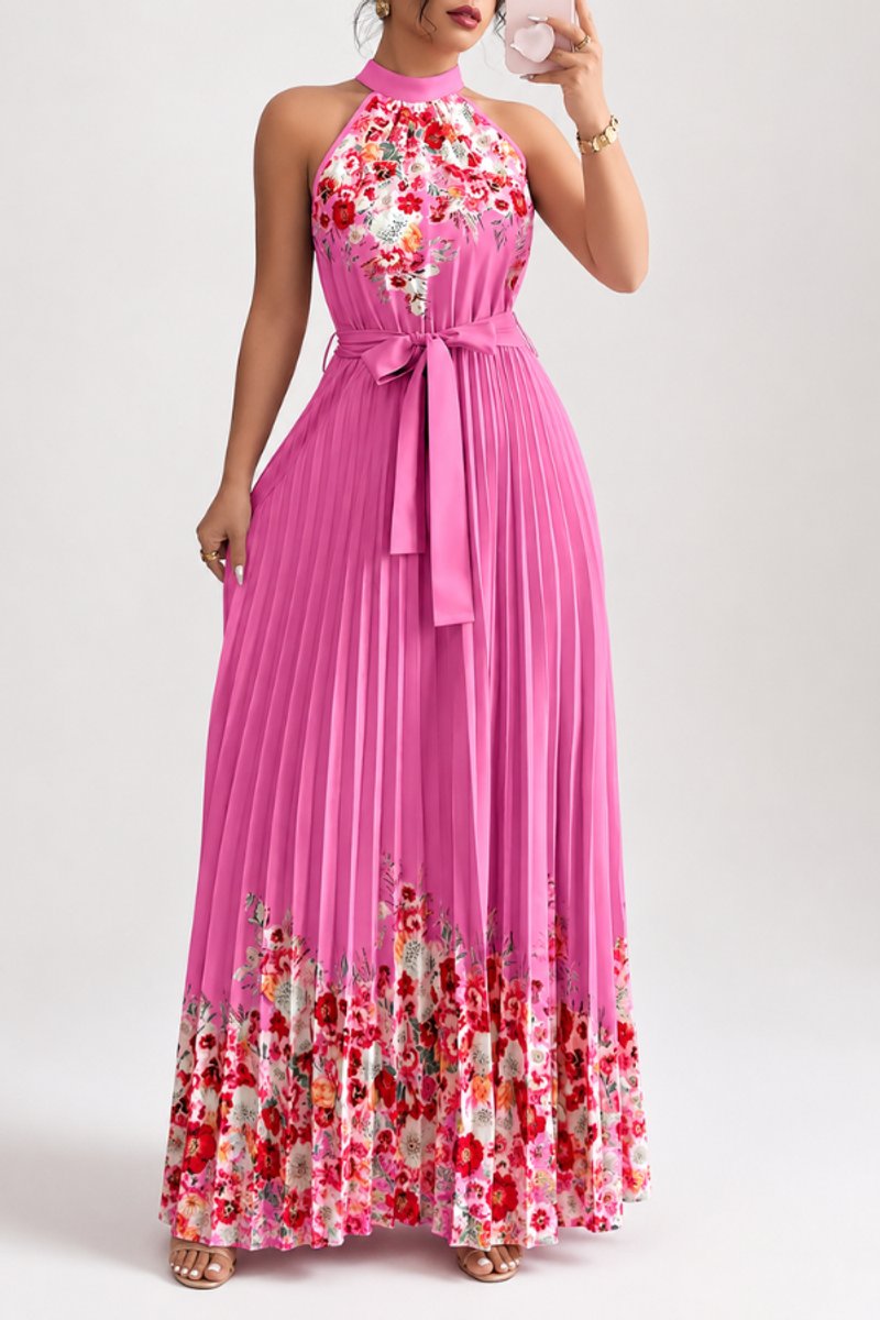 Robe plissée à fleurs, rose foncé