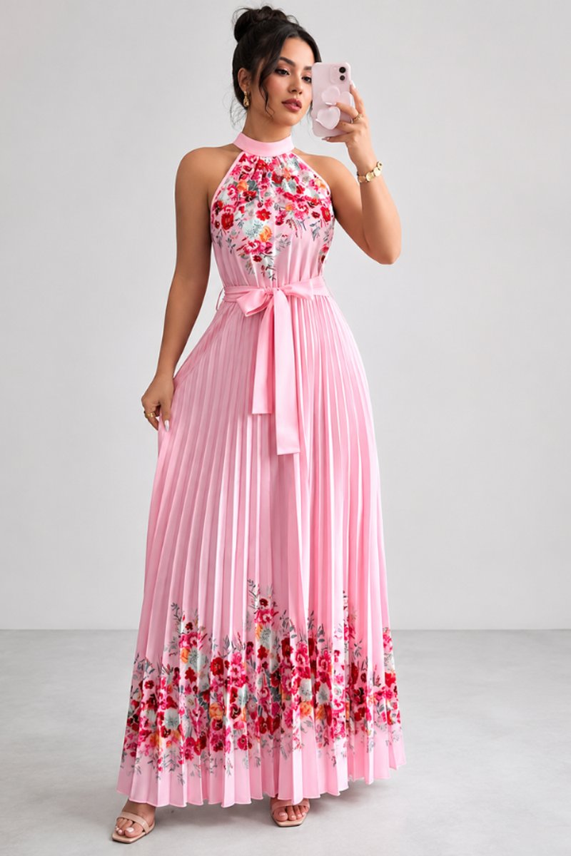 Robe plissée à fleurs, rose