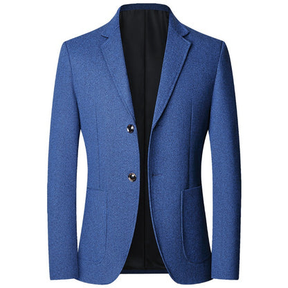 Blazer bleu roi à deux boutons, tissu texturé et poches plaquées, vue de face