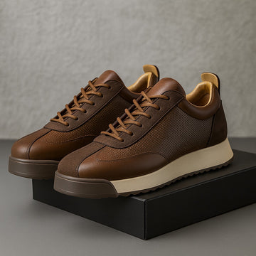 Sneakers basses en cuir et daim