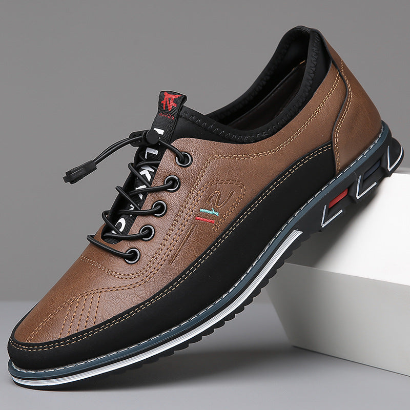 Sneaker basse en cuir marron et noir à lacets élastiques et bloqueur de serrage