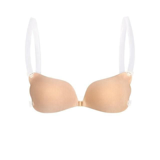 Soutien-gorge à bretelles transparentes, coloris beige, vu de face