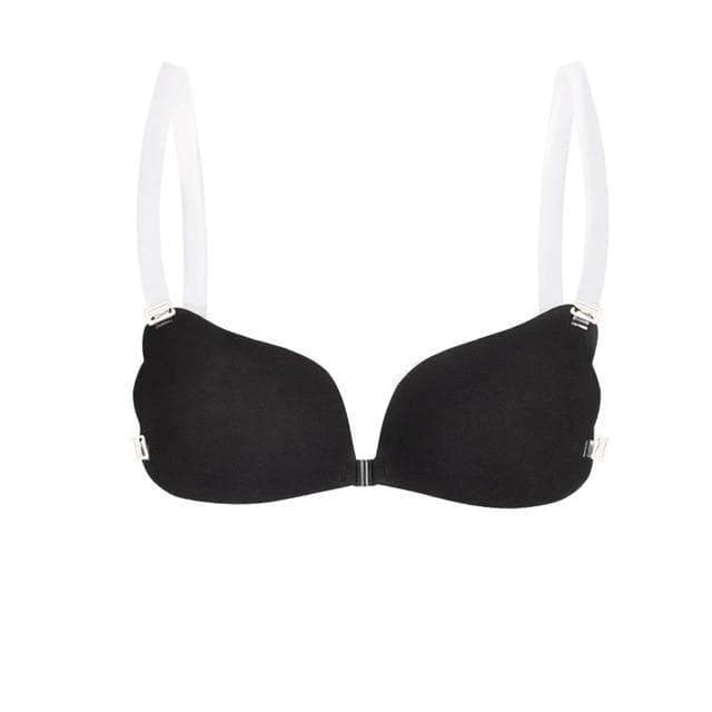 Soutien-gorge à bretelles transparentes, coloris noir, vu de face