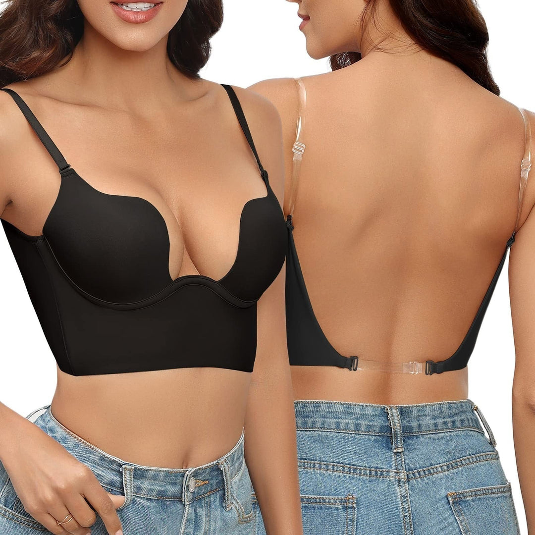 Soutien-gorge dos nu, coloris noir, vu de face