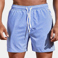 Short à fines rayures bleues et blanches, taille élastique et cordon blanc