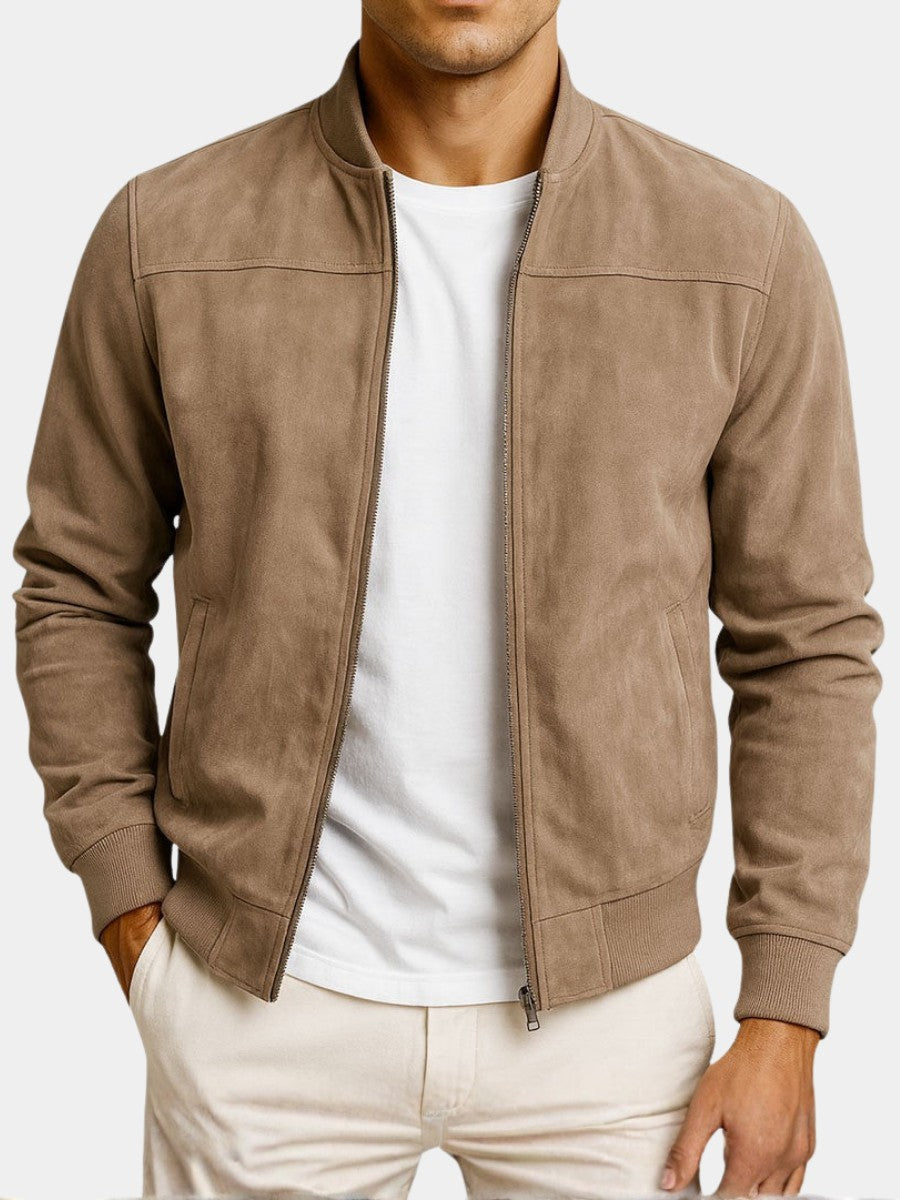 Suede Leather Jacket in Blue | By Old Money