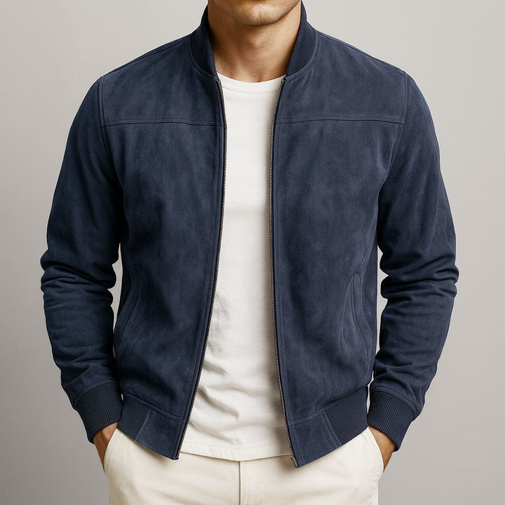 Suede Leather Jacket in Dark Blue | By Old Money