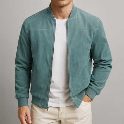 Suede Leather Jacket in Green | By Old Money