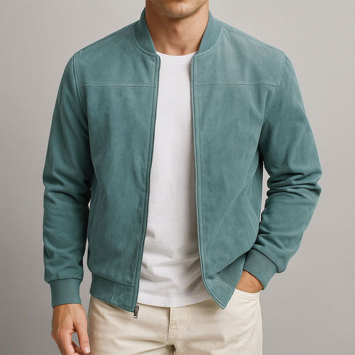 Suede Leather Jacket in Green | By Old Money