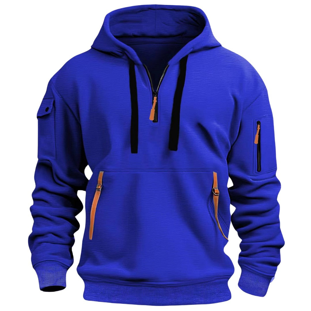 Sweat à capuche demi-zip, bleu