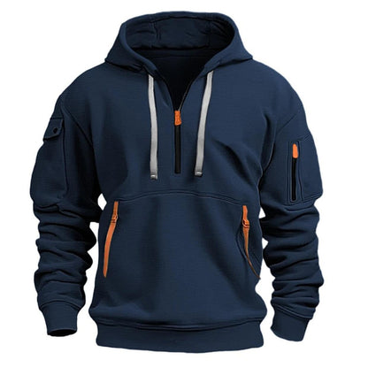 Sweat à capuche demi-zip, bleu foncé