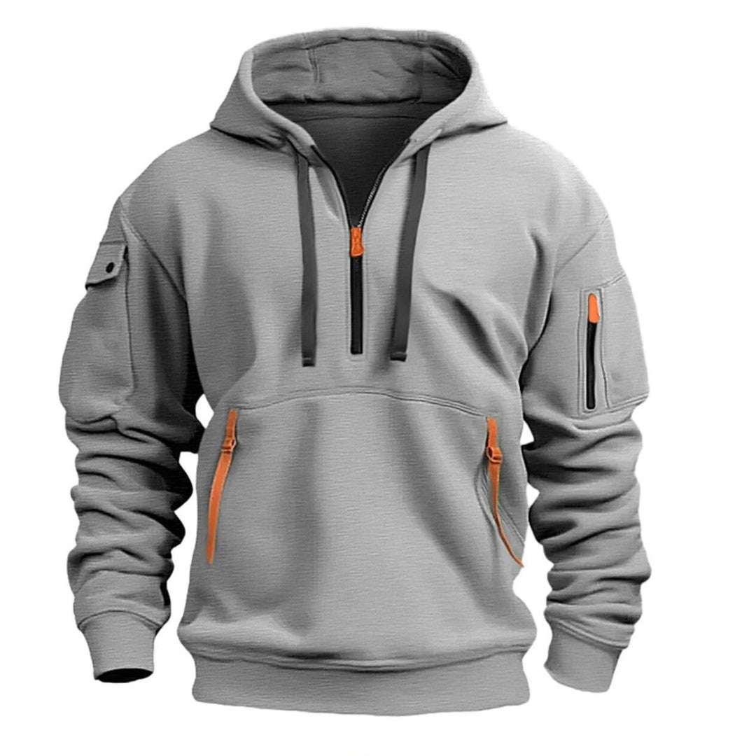 Sweat à capuche demi-zip, gris clair
