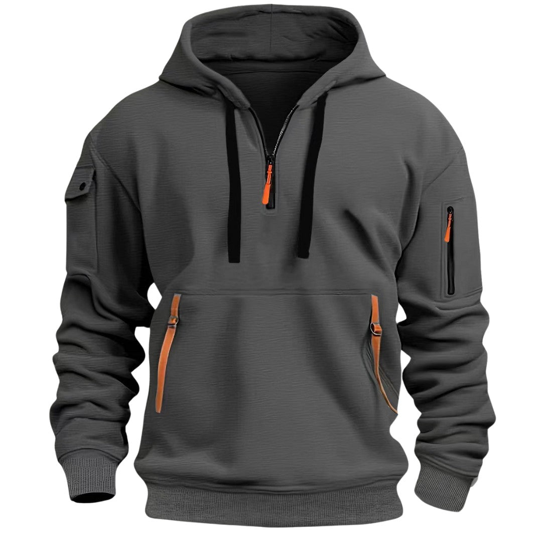 Sweat à capuche demi-zip, gris foncé
