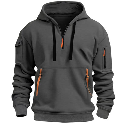 Sweat à capuche demi-zip, gris foncé