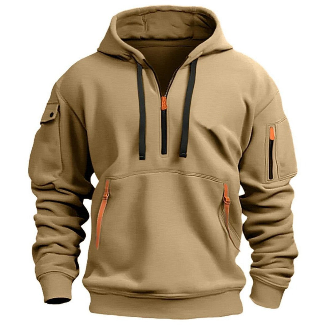 Sweat à capuche demi-zip, beige