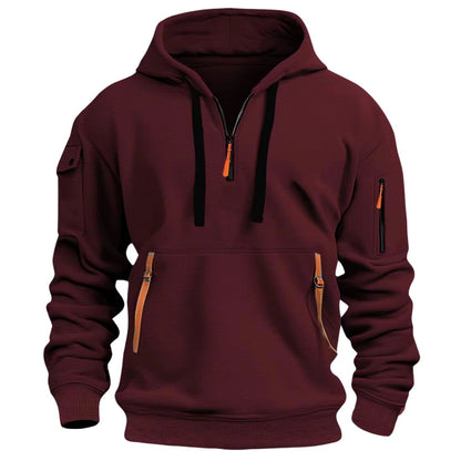 Sweat à capuche demi-zip, bordeaux