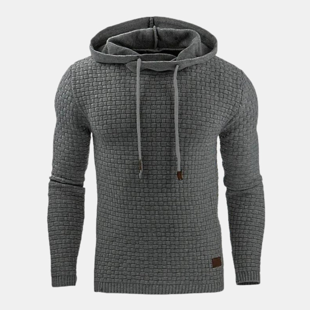 Sweat à capuche gris à motif texturé et cordons, vue de face