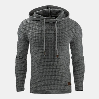 Sweat à capuche gris à motif texturé et cordons, vue de face
