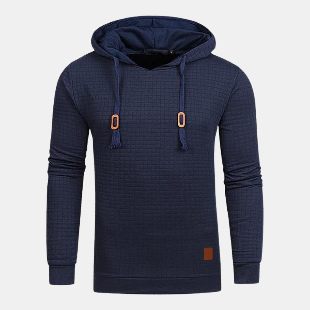 Sweat à capuche bleu marine à motif quadrillé, vue de face