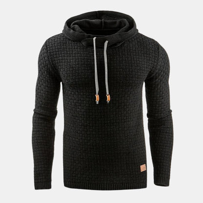 Sweat à capuche noir à motif texturé et cordons, vue de face