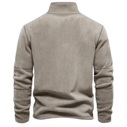 Dos du sweat à col montant beige, manches en panneaux