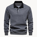 Sweat col polo homme gris chiné à col noir, vue de face