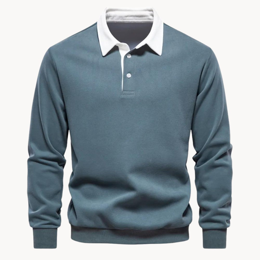 Sweat à col polo, bleu sarcelle