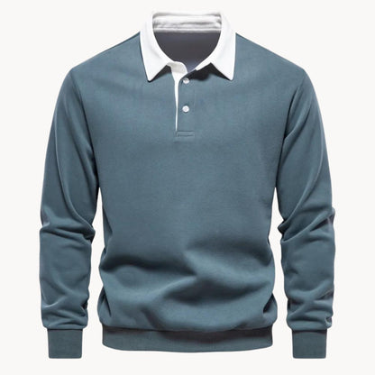 Sweat à col polo, bleu sarcelle